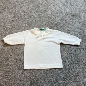 Vintage Health-tex Baby Shirt 6 Months White Lace Collar Bow Long Sleeve USA